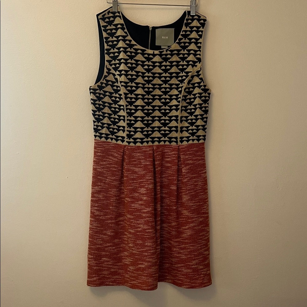 Anthropologie Maeve Black and Rust Geometric Knit Dress